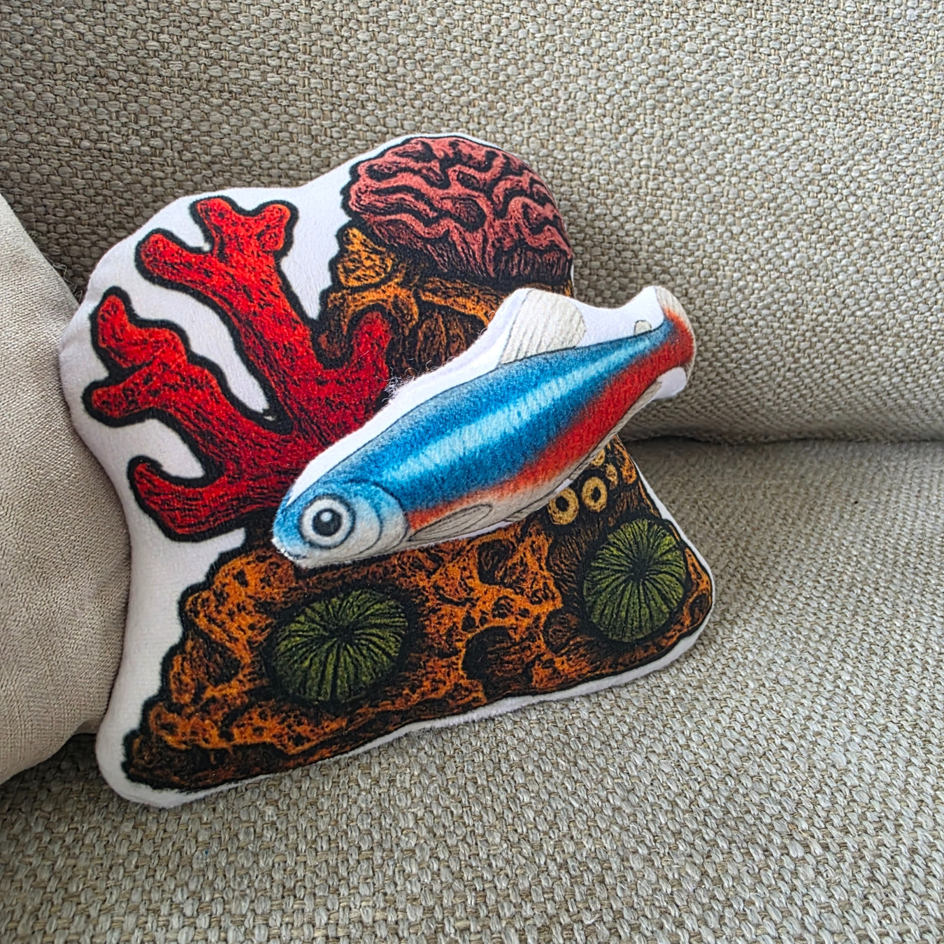 Neon Tetra Fish-Shaped Cushion | FAWNE Limited Edition