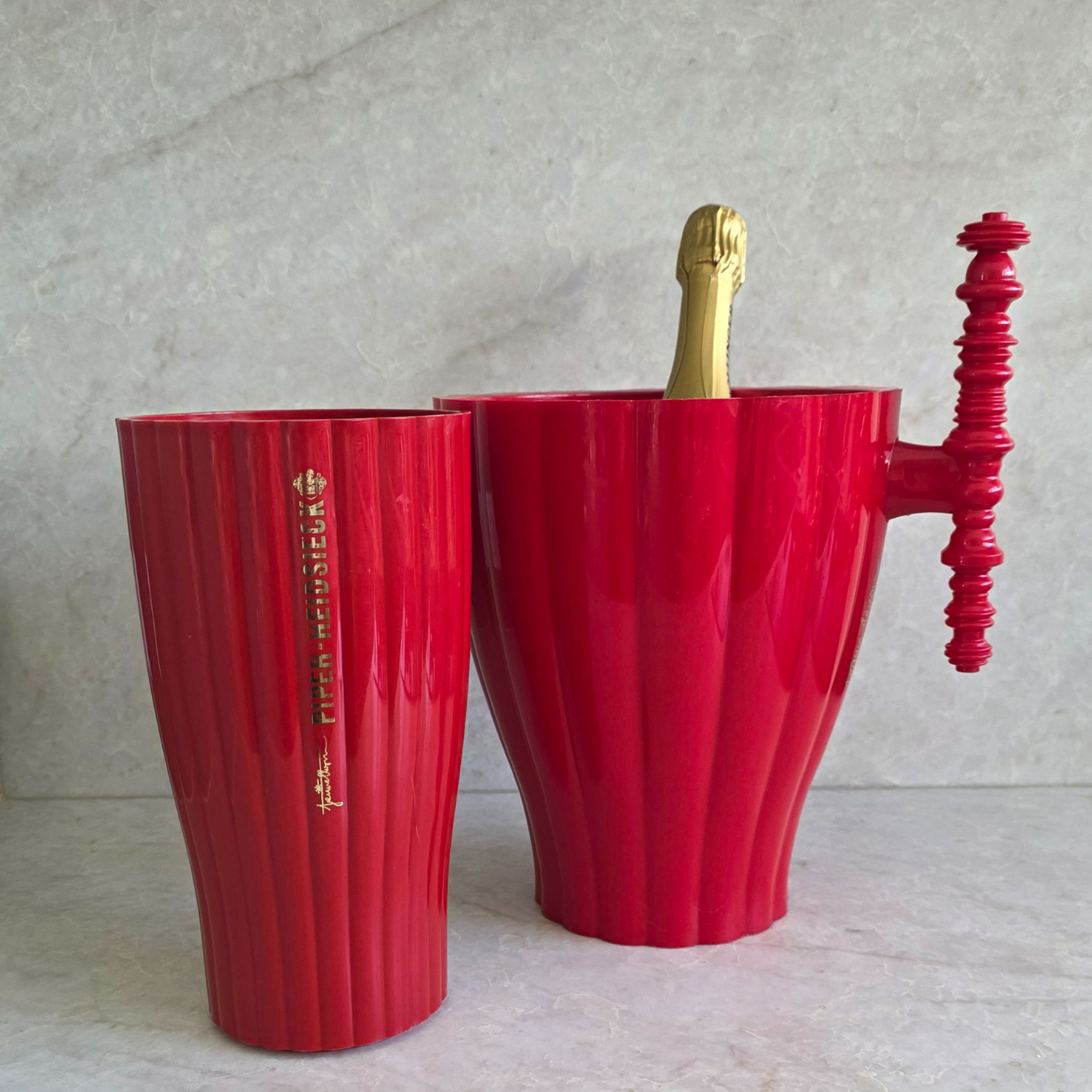Vintage | French Jamie Hayon for Piper Heidsieck Red Acrylic Champagne Ice Bucket Set - FAWNE