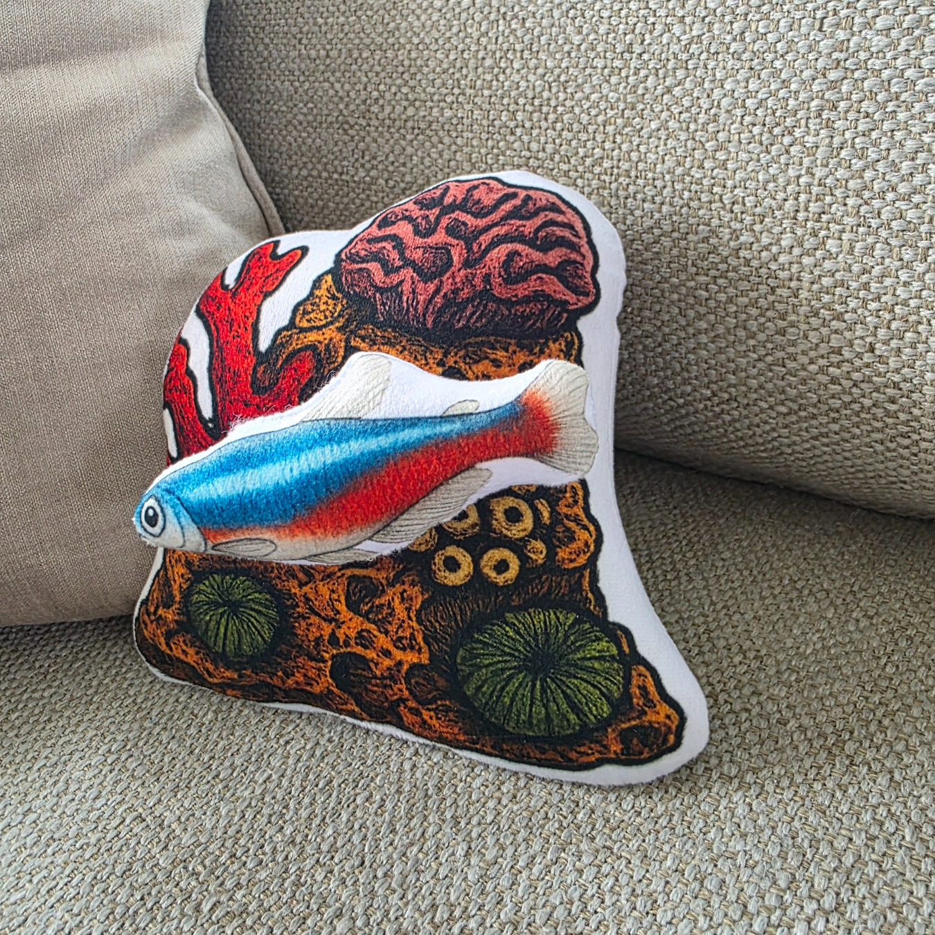 Neon Tetra Fish-Shaped Cushion | FAWNE Limited Edition