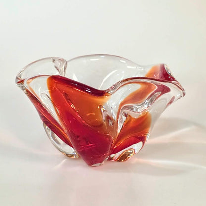 Vintage | Orange & Clear - Thick Art Glass Bowl