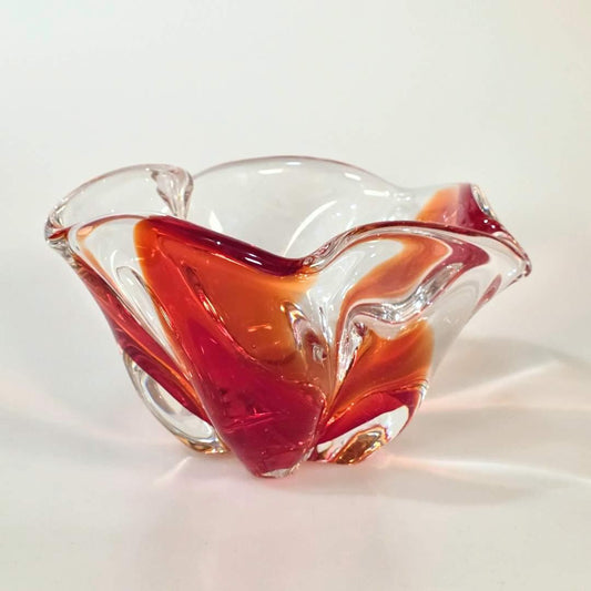 Vintage | Orange & Clear - Thick Art Glass Bowl