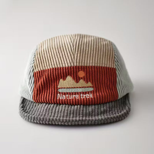 Retro Cap – Corduroy Grey & Red - Nature Trek