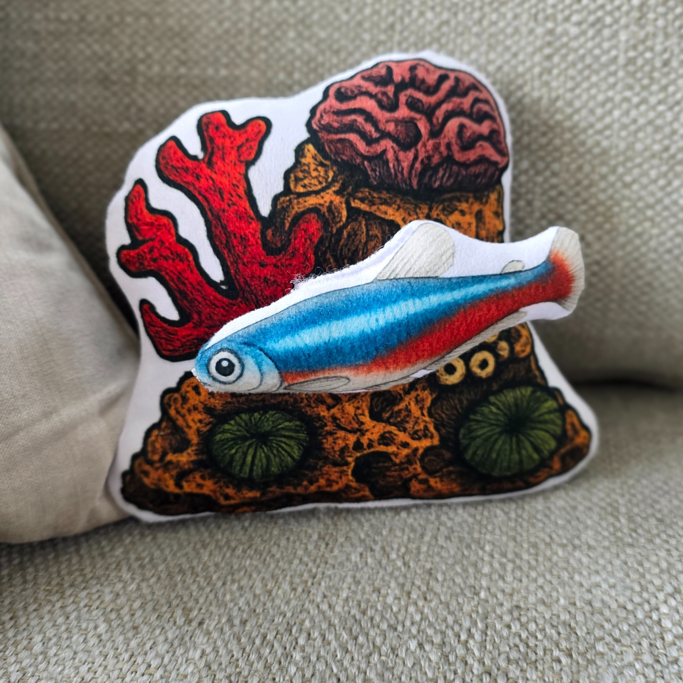 Neon Tetra Fish-Shaped Cushion | FAWNE Limited Edition