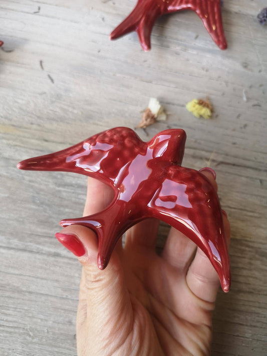 Portuguese Ceramic Swallows – Dark Red – Set of 4