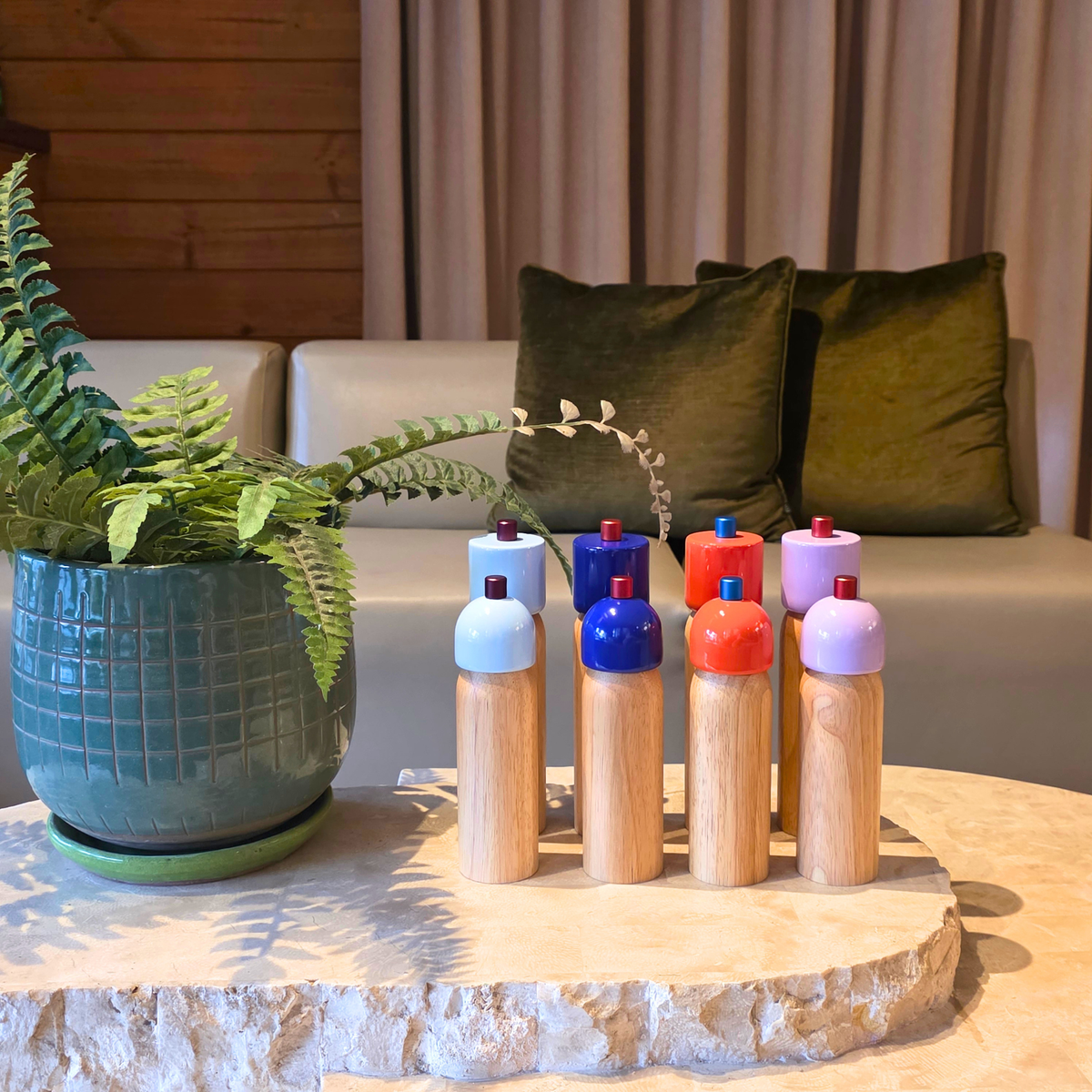 Salt and Pepper Grinder | Light Blue and Burgundy | Medium