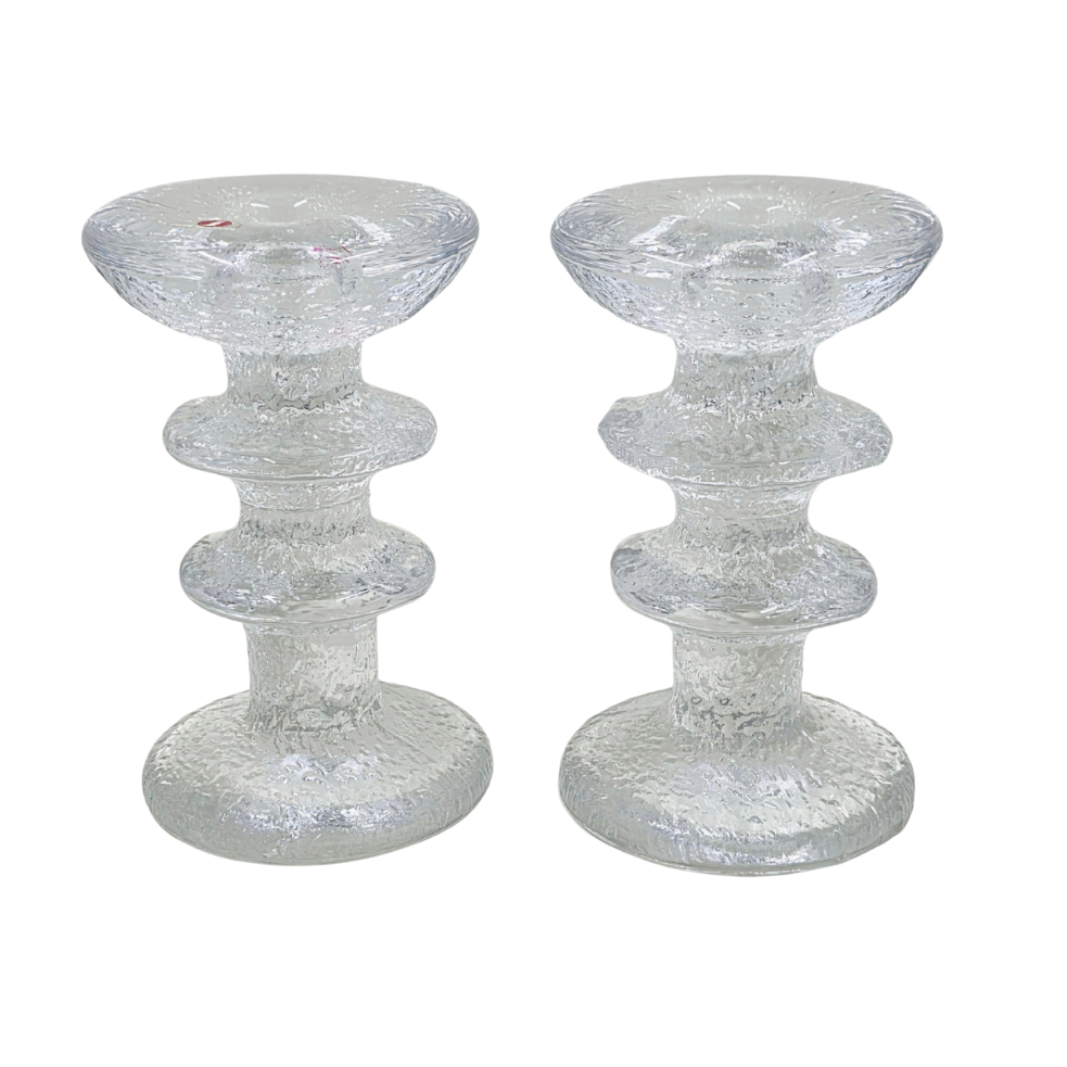 Vintage | Iittala - Timo Sarpaneva - Clear Glass Candlesticks - Set of 2 - Finland 12cm