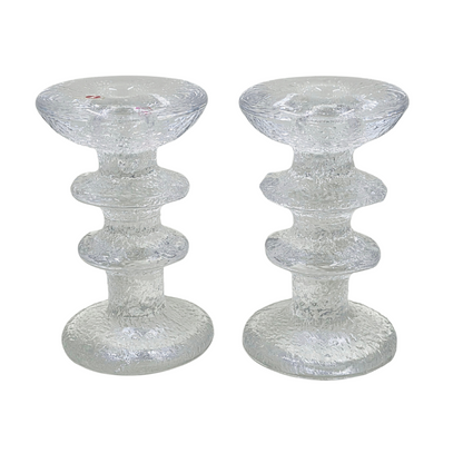 Vintage | Iittala - Timo Sarpaneva - Clear Glass Candlesticks - Set of 2 - Finland 12cm - FAWNE