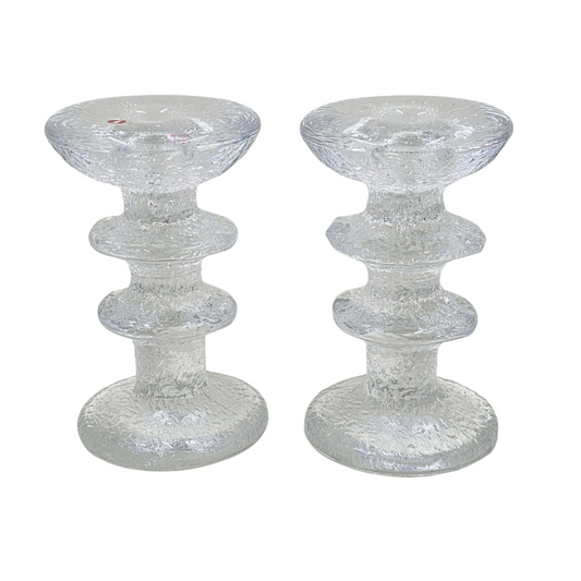 Vintage | Iittala - Timo Sarpaneva - Clear Glass Candlesticks - Set of 2 - Finland 12cm