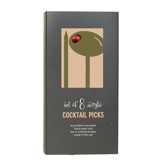 Martini and Olive Acrylic Swizzle Sticks | Set of 8