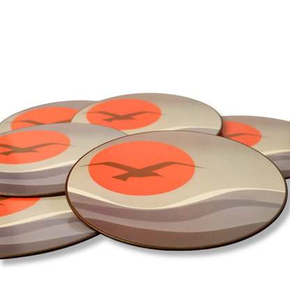 Vintage | Set of Cork Coasters & Dinner Mats - Abstract Seagulls