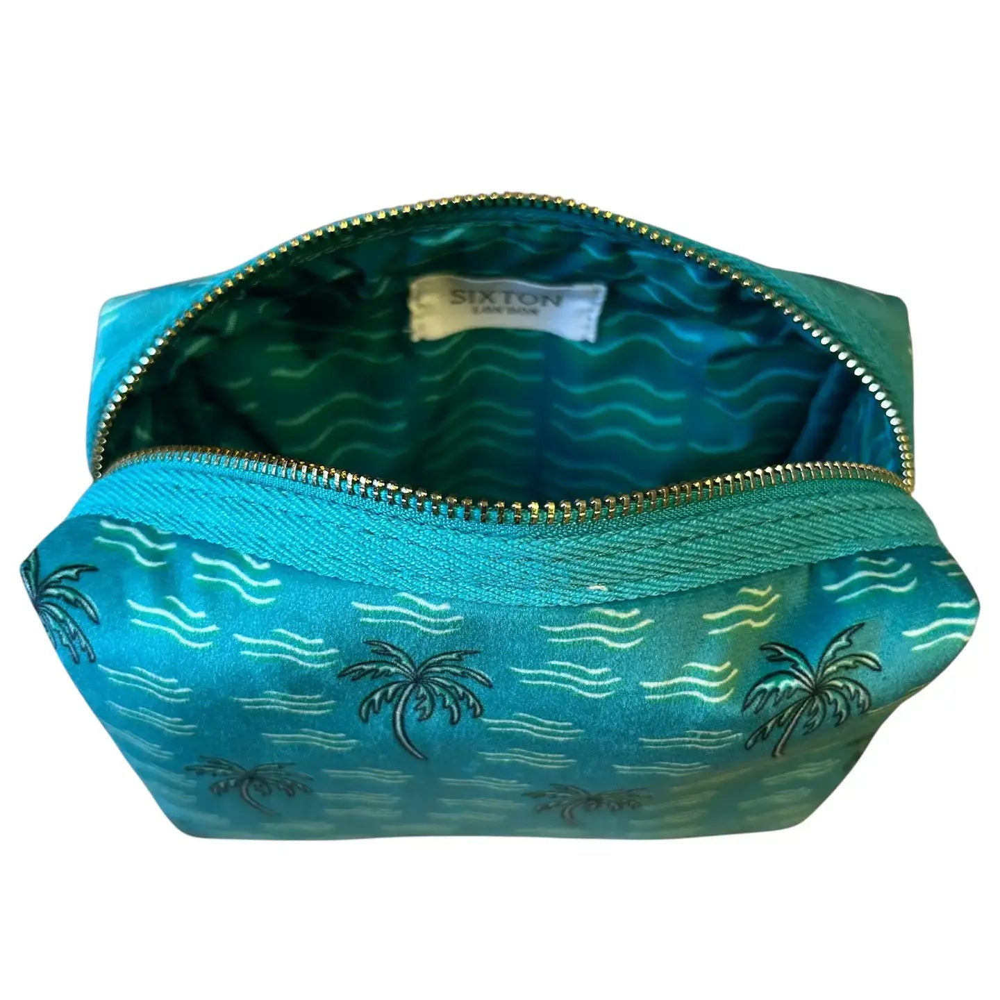 Teal Palm Tree Velvet Makeup Bag