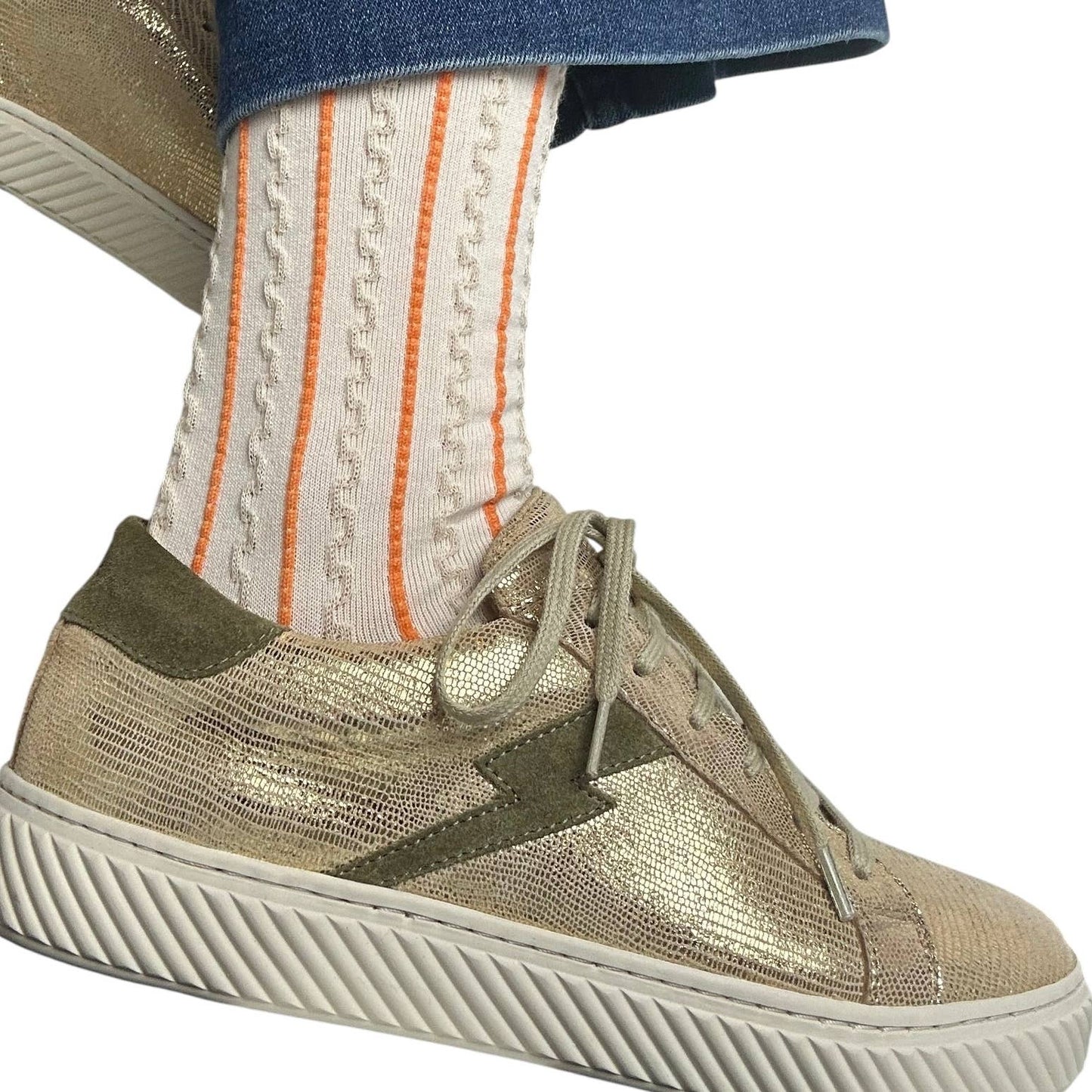 Lyon Textured Socks | Cream and Orange