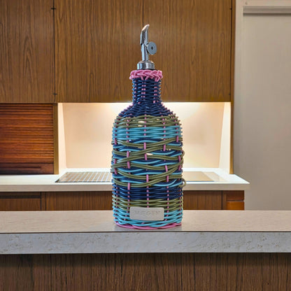 MÆGEN Woven Glass Oil Pourer in Pink & Navy