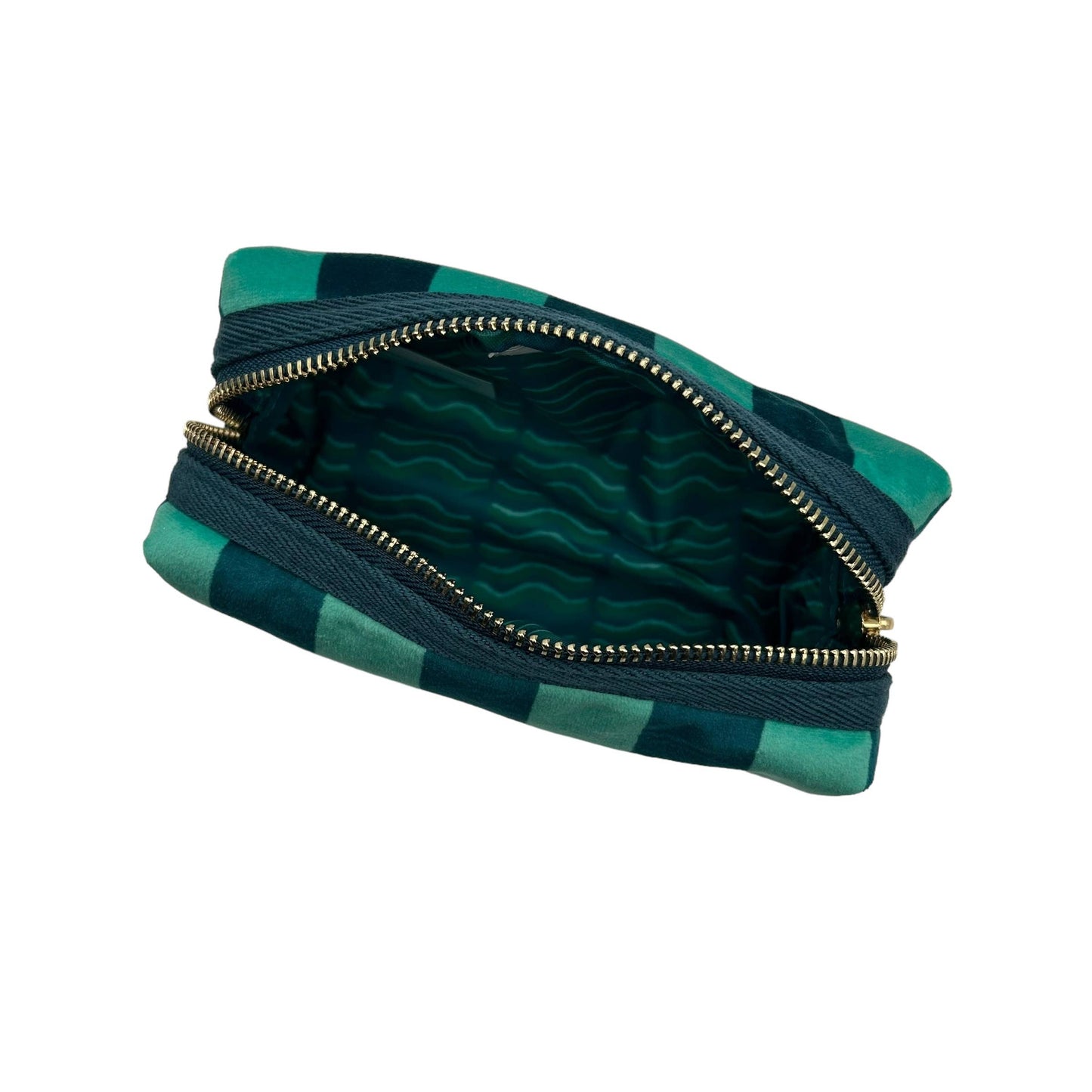 Teal Stripe Velvet Makeup Bag & Crocodile Brooch Set