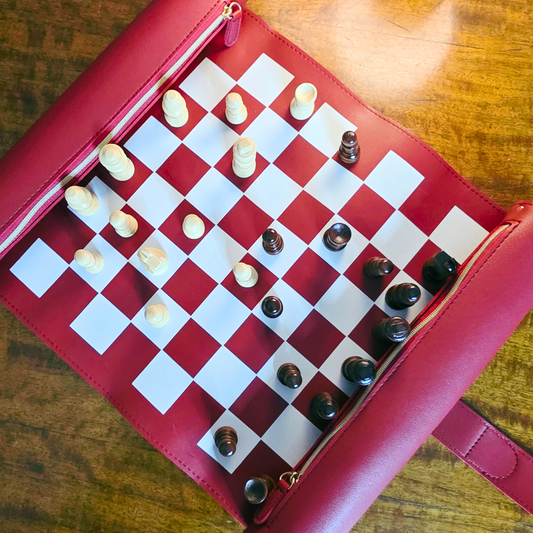 Travel Chess Set - Roll Up - Soft Premium Vegan Leather