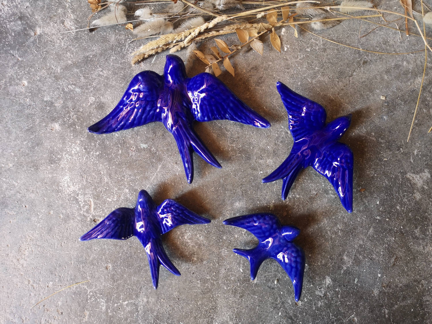 Portuguese Ceramic Swallows – Cobalt Blue – Set of 4