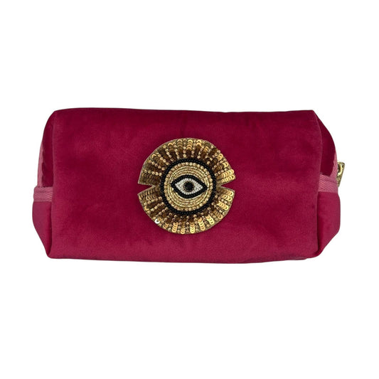 Pink Velvet Makeup Bag & Sunray Eye Brooch Set