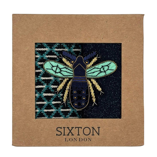 Sock box duo with Royal Bee Brooch - Black Leipzig & Tokyo Blue