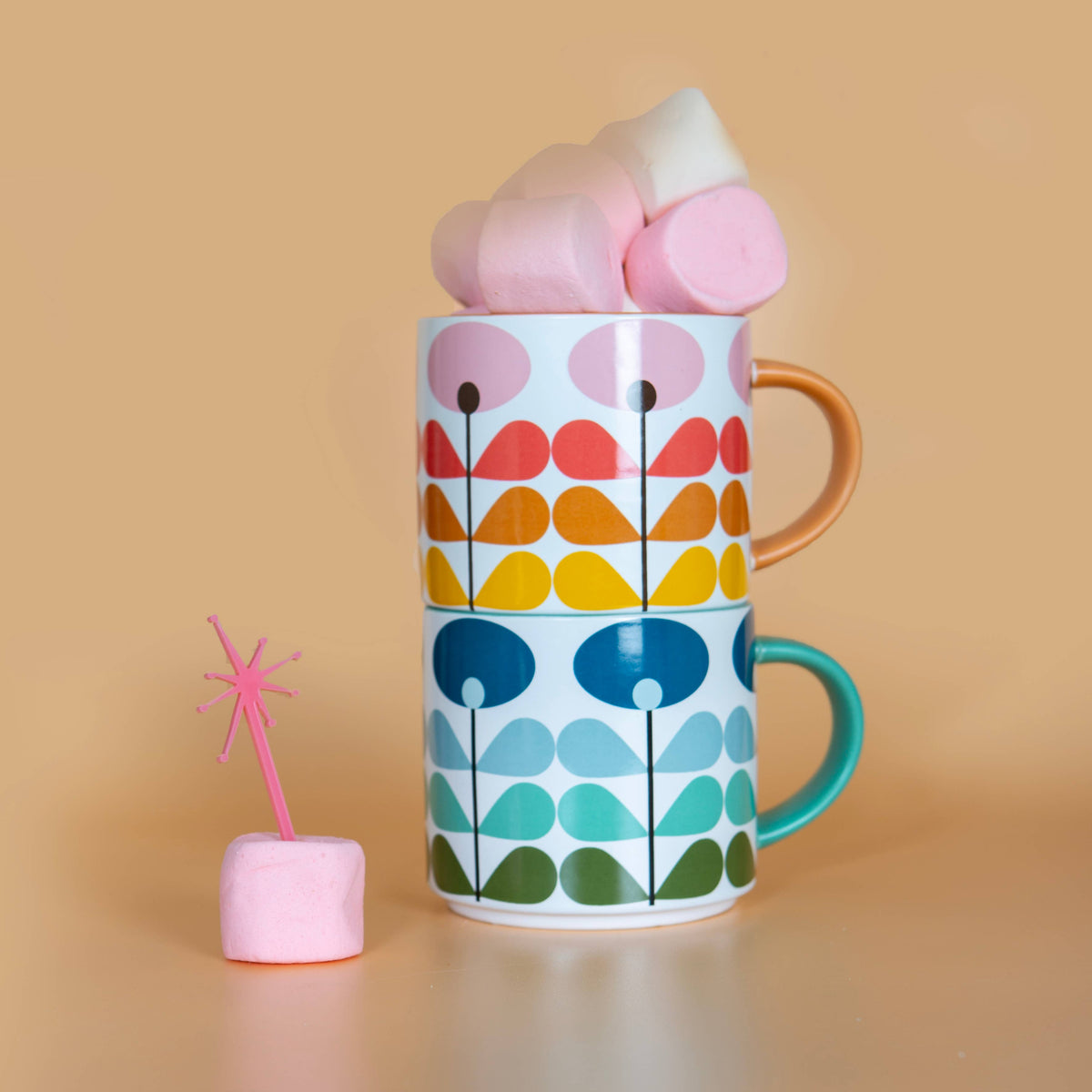 Pink Flower Mid-Century Stackable Mug