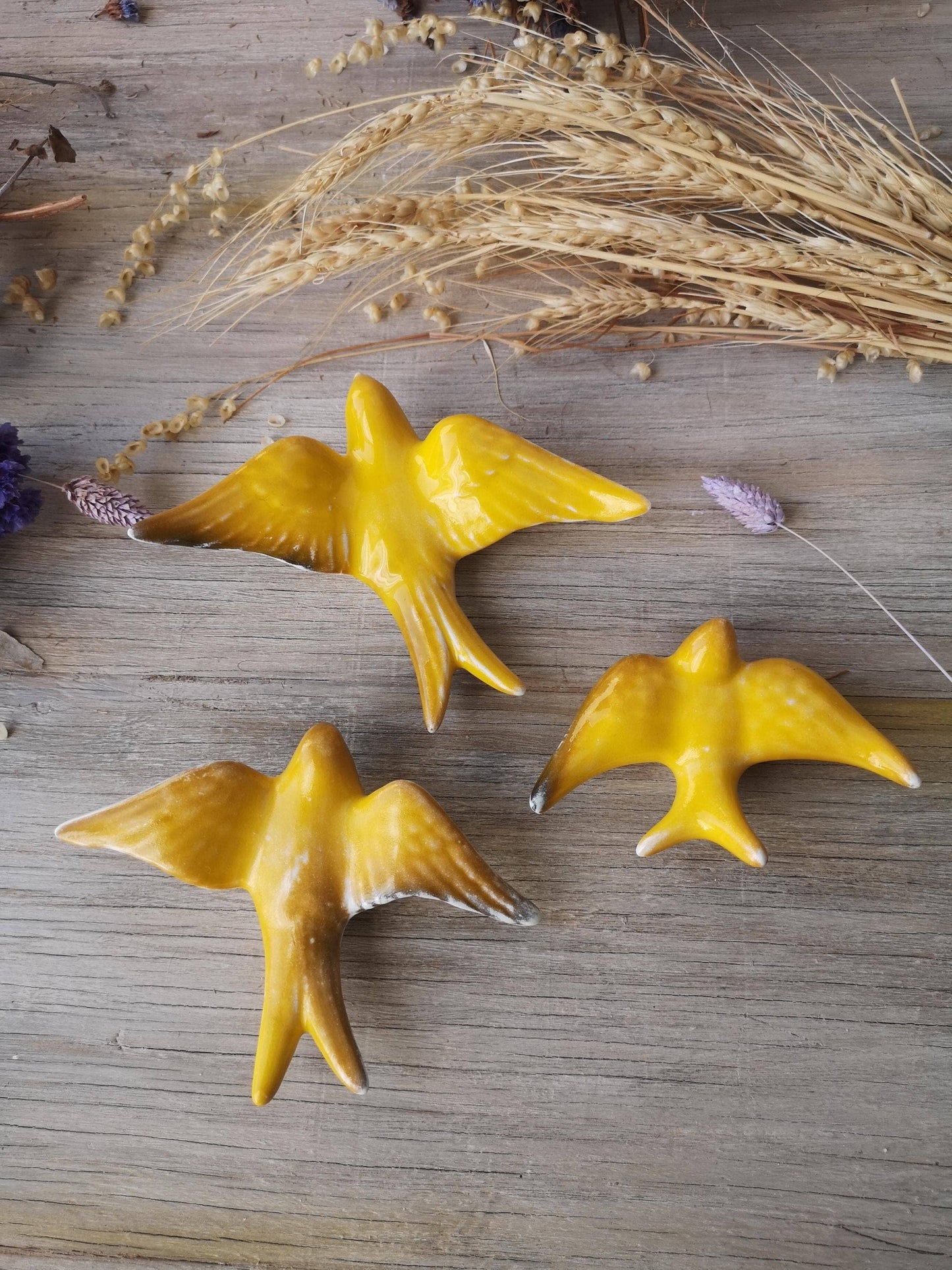 Portuguese Ceramic Swallows – Yellow –  Set of 3