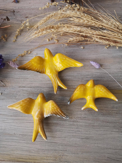 Portuguese Ceramic Swallows – Yellow –  Set of 3