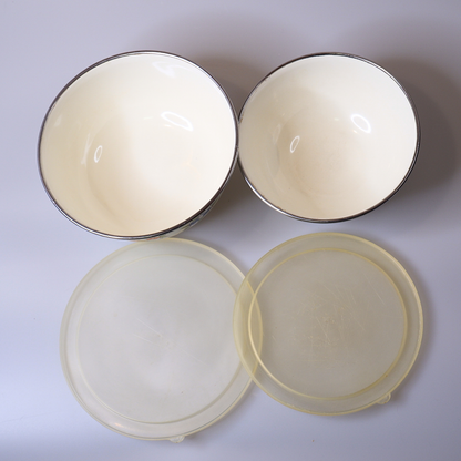 Vintage | Enamel Nesting Bowls with Lids | Set of 3 Floral Pattern | Flying Crane