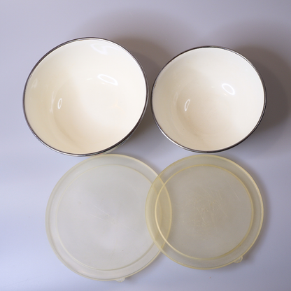Vintage | Enamel Nesting Bowls with Lids | Set of 3 Floral Pattern | Flying Crane