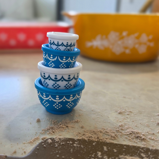 Miniature | Retro Mixing Bowl Set - Snowflake Blue Pattern - Ornament - 8cm