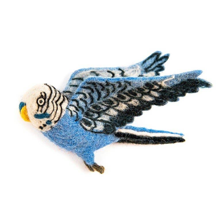 Blue Budgie - Flying Wall Trio - Hand Felted - FAWNE