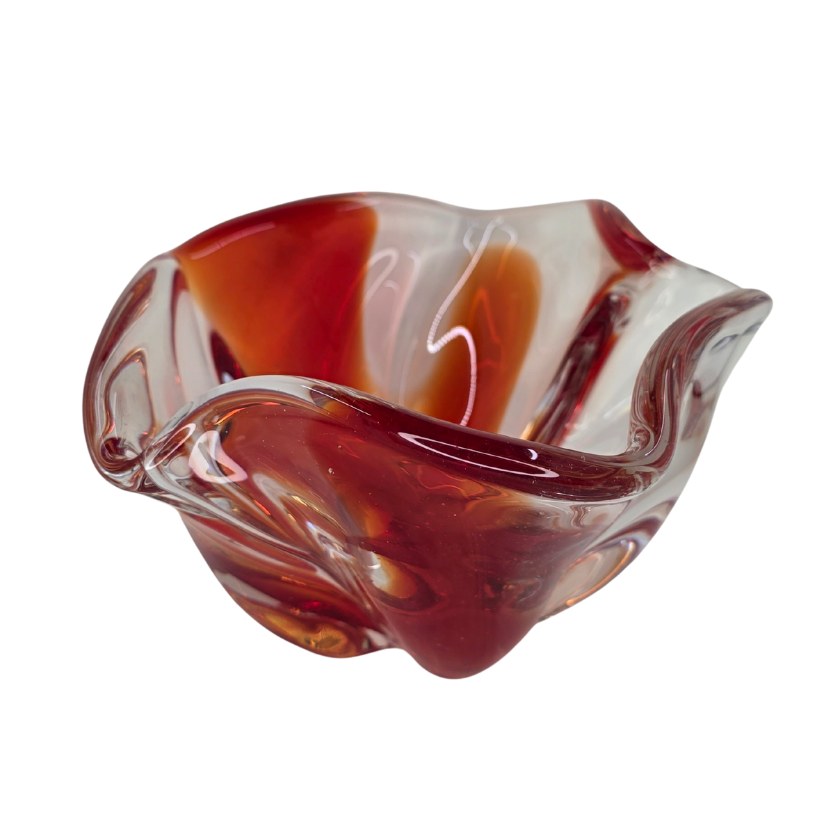 Vintage | Orange & Clear - Art Glass Bowl