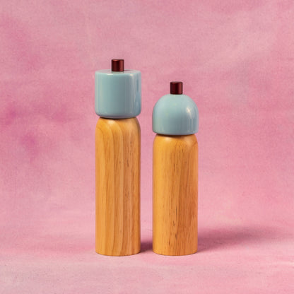 Salt and Pepper Grinder | Light Blue and Burgundy | Large