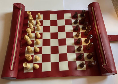 Travel Chess Set - Roll Up - Soft Premium Vegan Leather