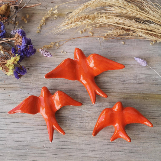 Portuguese Ceramic Swallows – Orange  – Set of 3