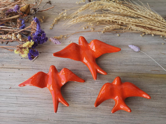 Portuguese Ceramic Swallows – Orange  – Set of 3