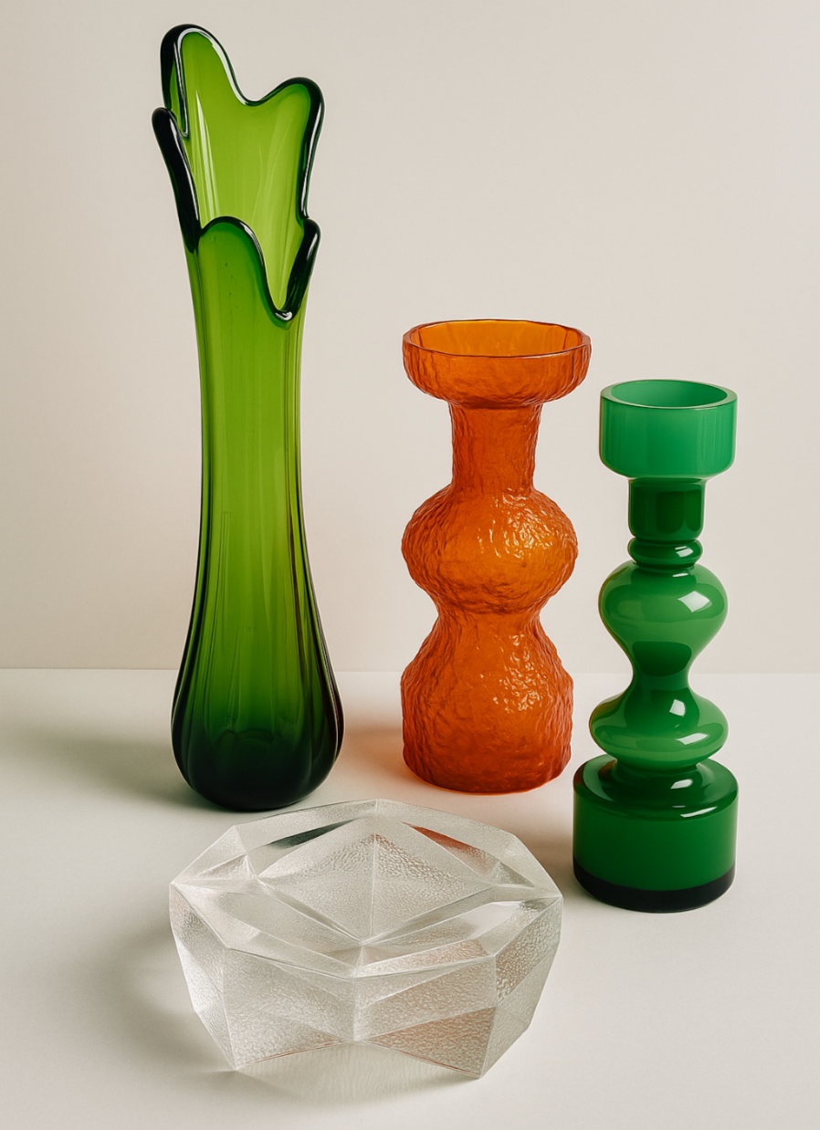 Vintage | 1960s / 1970s Cased Glass Hooped Vase - Emerald Green