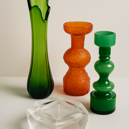 Vintage | 1960s / 1970s Cased Glass Hooped Vase - Emerald Green - FAWNE
