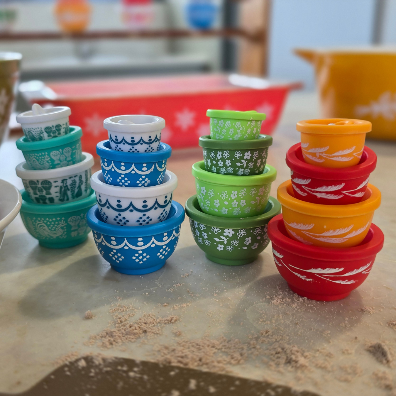 Miniature | Retro Mixing Bowl Set - Snowflake Blue Pattern - Ornament - 8cm