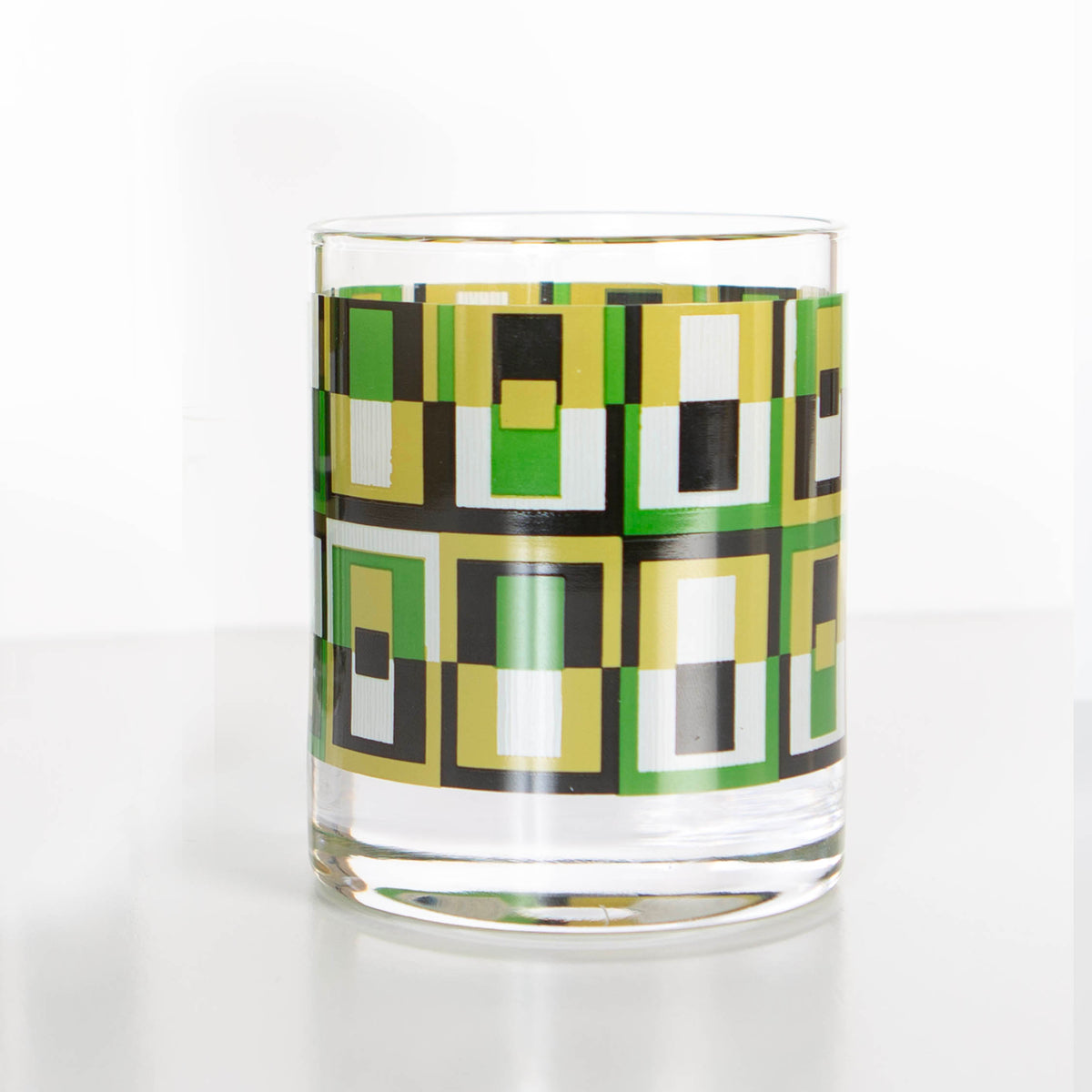 Green Squares Mid-Century Whiskey Glass