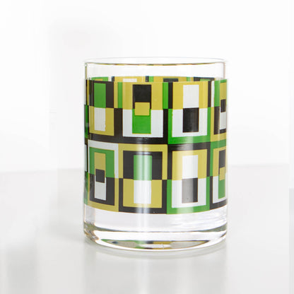 Green Squares Mid-Century Whiskey Glass