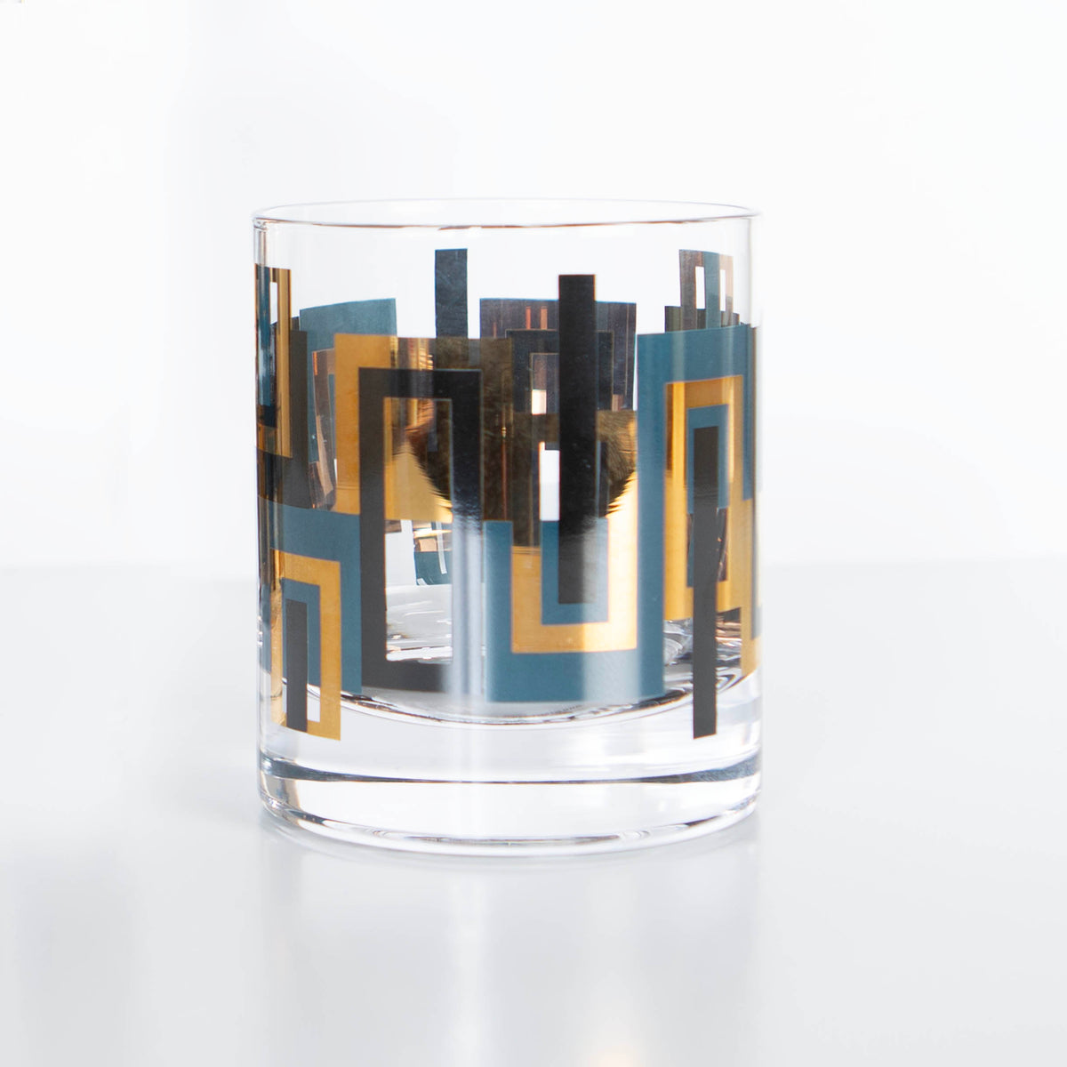 Blue and Gold Mid-Century Whiskey Glass