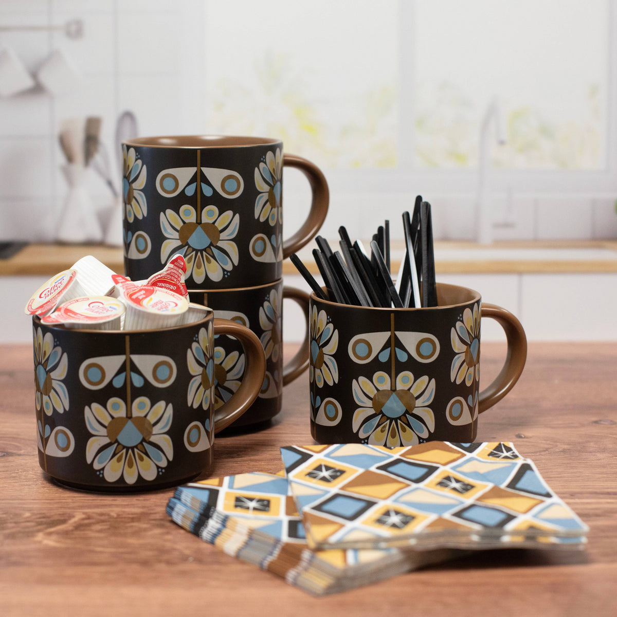 Blue Petals Mid-Century Stackable Mug