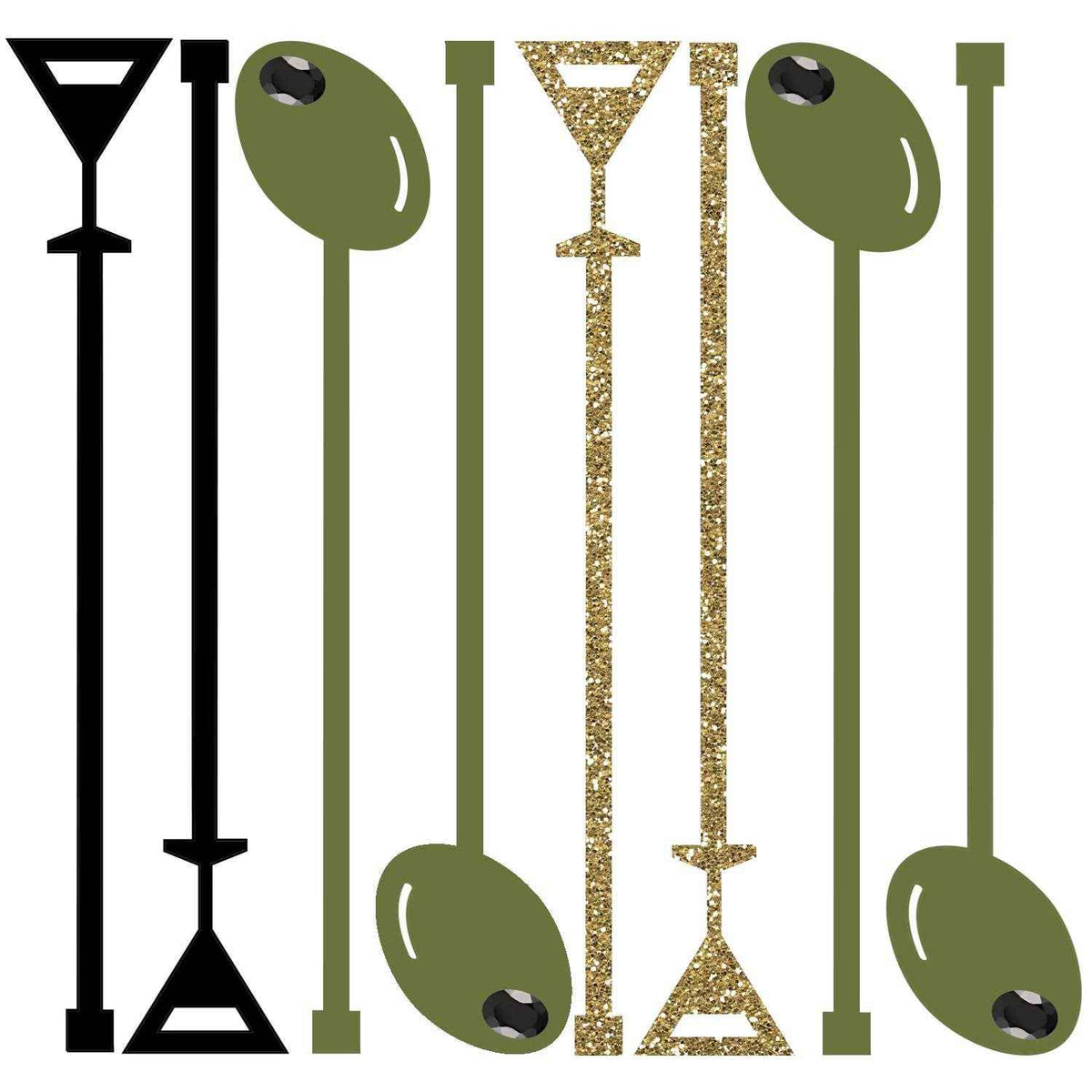 Shopify title: Martini and Olive Acrylic Swizzle Sticks | Set of 8