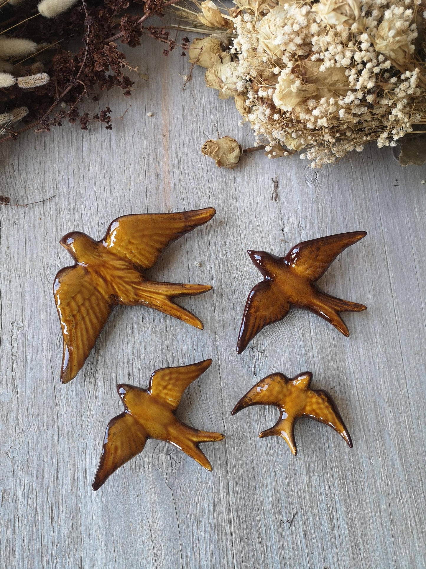 Portuguese Ceramic Swallows – Honey Mustard –  Set of 4