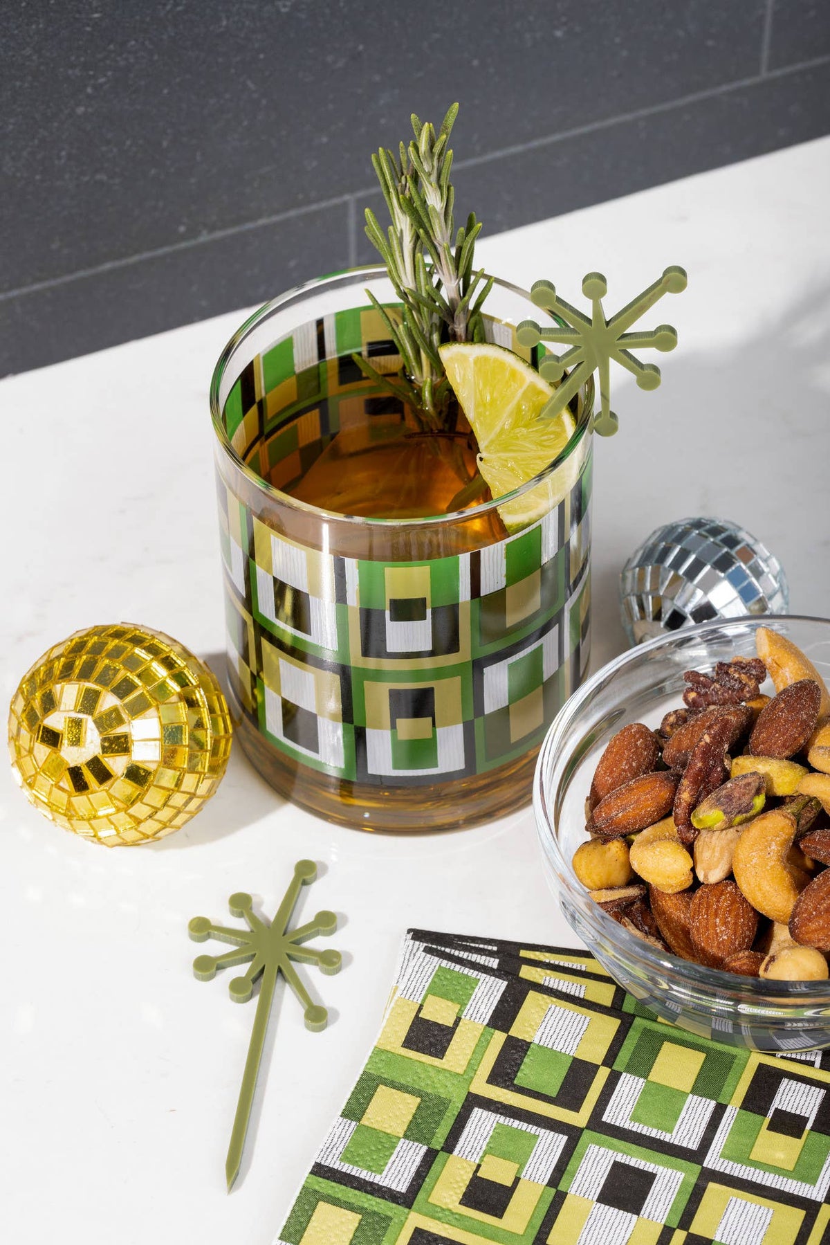Green Squares Whiskey Glasses | Boxed Set of 4