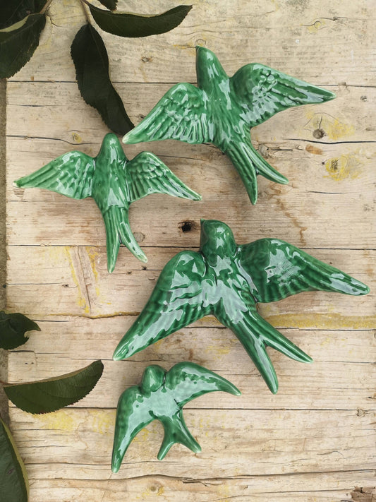 Portuguese Ceramic Swallows – Dark Green – Set of 4