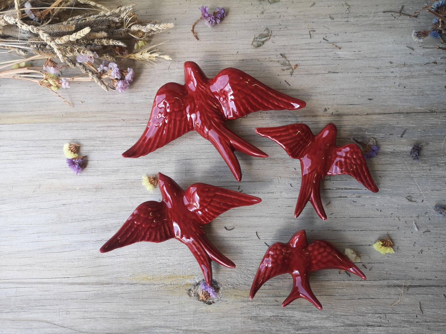 Portuguese Ceramic Swallows – Dark Red – Set of 4