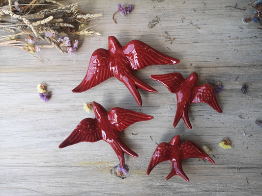Portuguese Ceramic Swallows – Dark Red – Set of 4