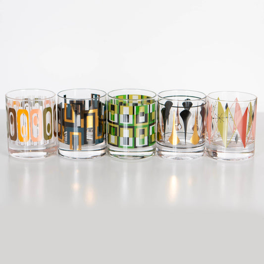 Green Squares Mid-Century Whiskey Glass