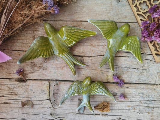 Portuguese Ceramic Swallows – Chartreuse – Set of 3