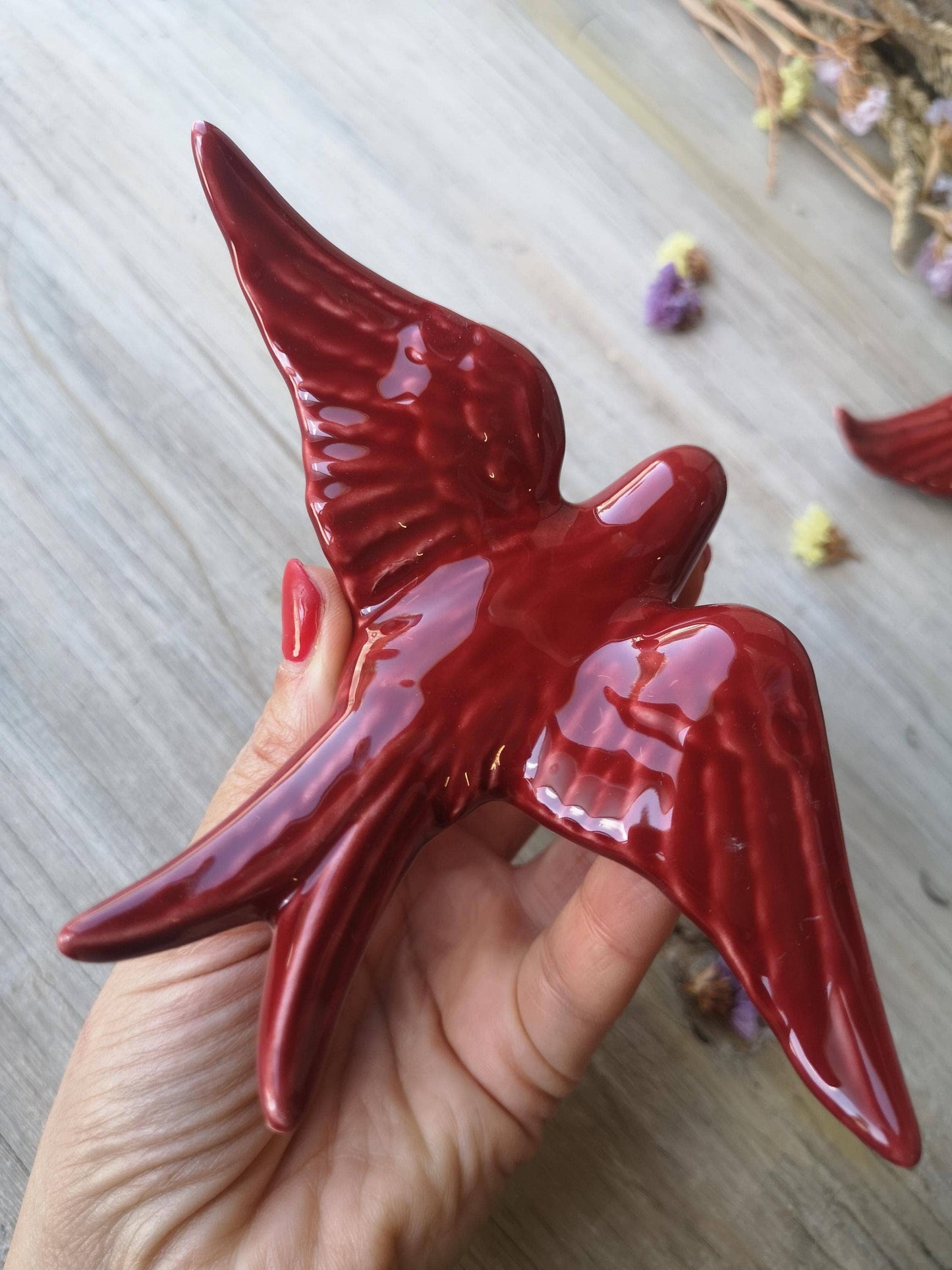 Portuguese Ceramic Swallows – Dark Red – Set of 4
